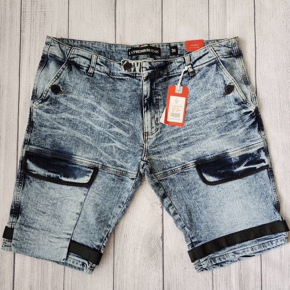 Blue Wash Denim Men's Shorts Skinny Fit - Picture 1 of 16